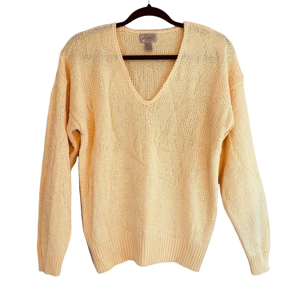 Ann Wi 80's V-Neck Sweater Lemon Yellow Women's Medium